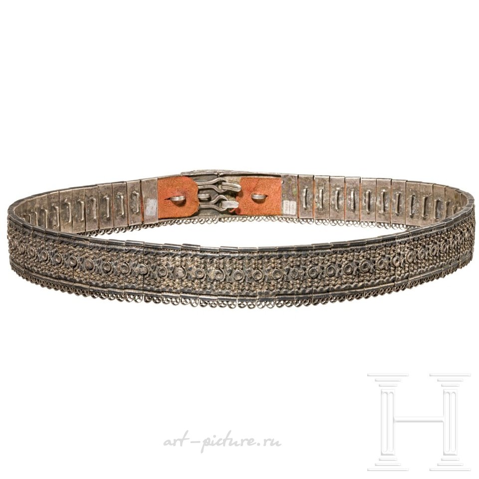 Русское серебро , Тяжелый серебряный и нефритовый пояс, Кавказ, конец 19 века