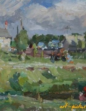 buy Rural landscape. Cardboard, oil. 34 x 47 cm