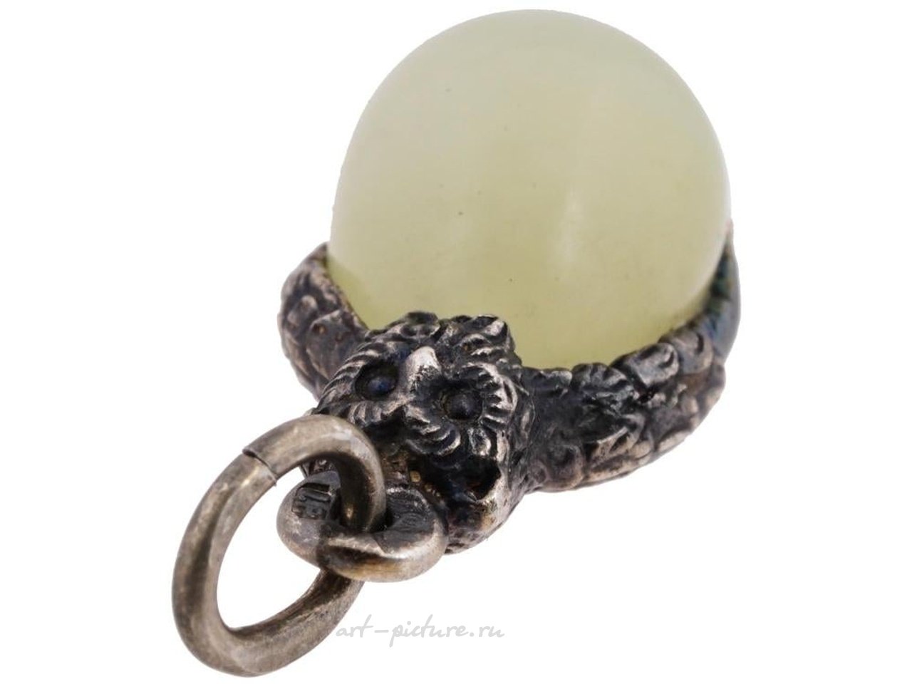 Русское серебро , Серебряная подвеска с яйцом из натурального нефрита в стиле русского серебра 88