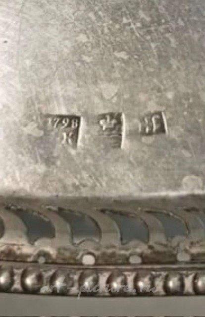 Серебряный ​поднос в русском стиле 18 век с боковыми ручками 1798 год Калуга