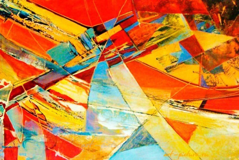 Композиция из красного и жёлтого масло,холст