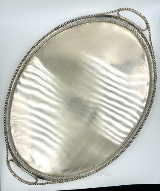 Серебряный ​поднос в русском стиле 18 век с боковыми ручками 1798 год Калуга