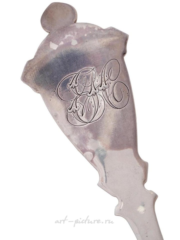 Русское серебро , Серебряная ложка для крекеров с головой быка и мухой