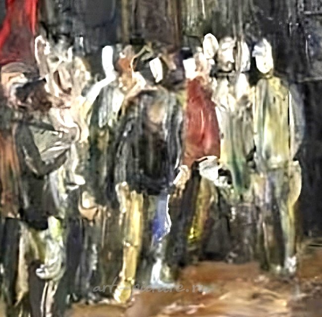 Митинг в депо. Картон, масло. 50 х 50 см