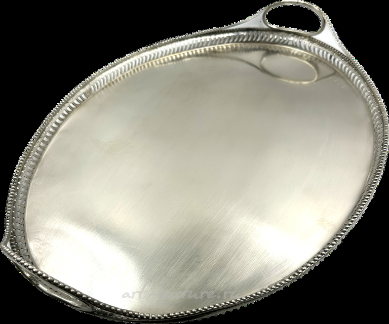 Серебряный ​поднос в русском стиле 18 век с боковыми ручками 1798 год Калуга