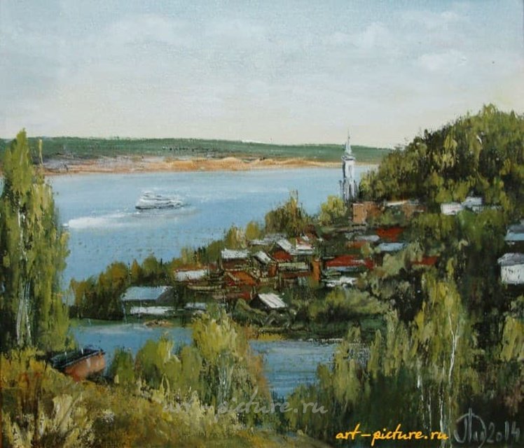 Плёс масло, холст 的简化中文翻译是：普列斯油画，画布。