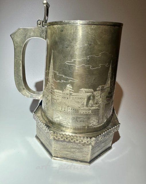 Презентационная кружка с видами Москвы, серебро, 5 артель