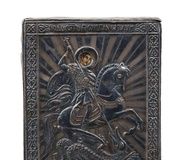 Антикварная фотолитография русской иконы с серебряной пластиной