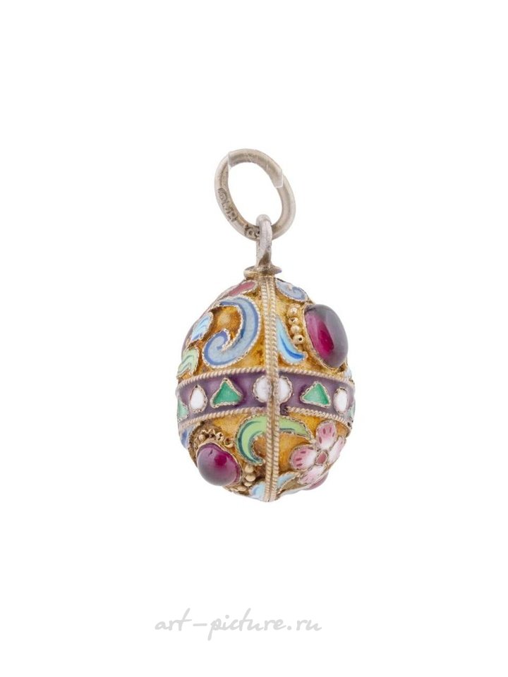 Russian silver , RUSSIAN SILVER GILT ENAMEL GEMSTONES EGG PENDANT