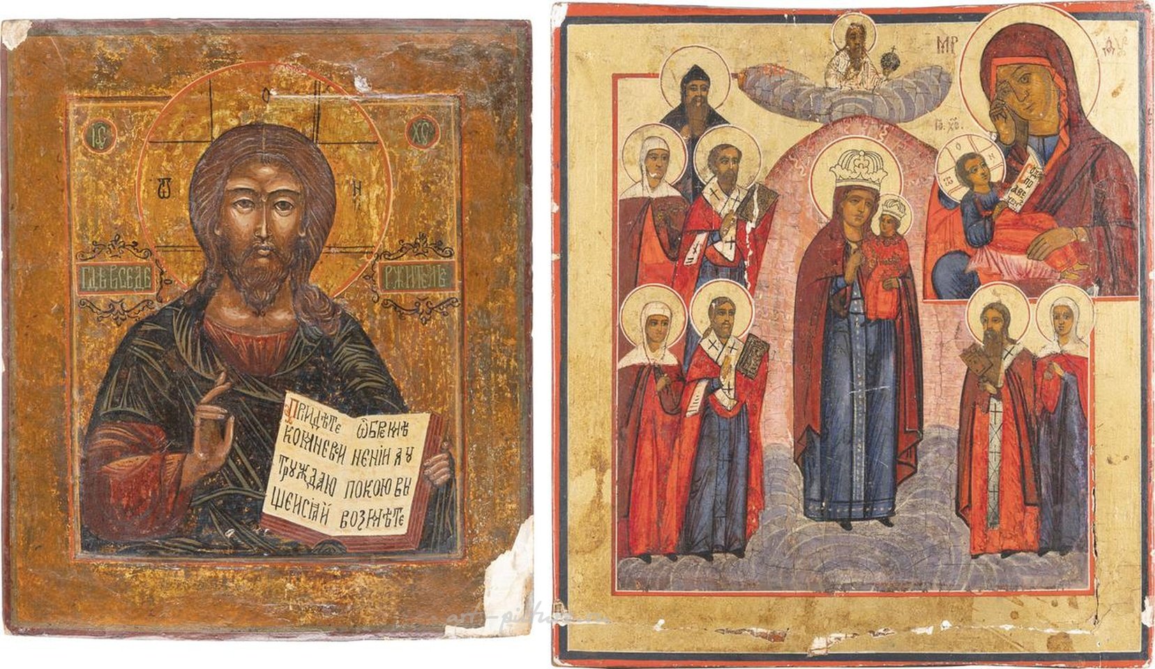 Russian silver , TWO ICONS: MOTHER OF GOD FEODOROWSKAJA AND CHRIST PANTOKR...