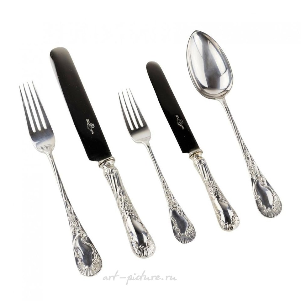 Russian silver , Silverware set for 6 persons, Ivan Khlebnikov.