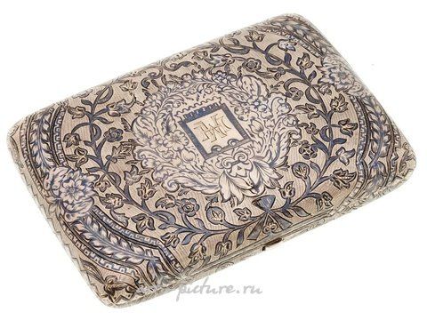 Русское серебро, Антикварный русский серебряный с золочением ниелло сигаретный кейс