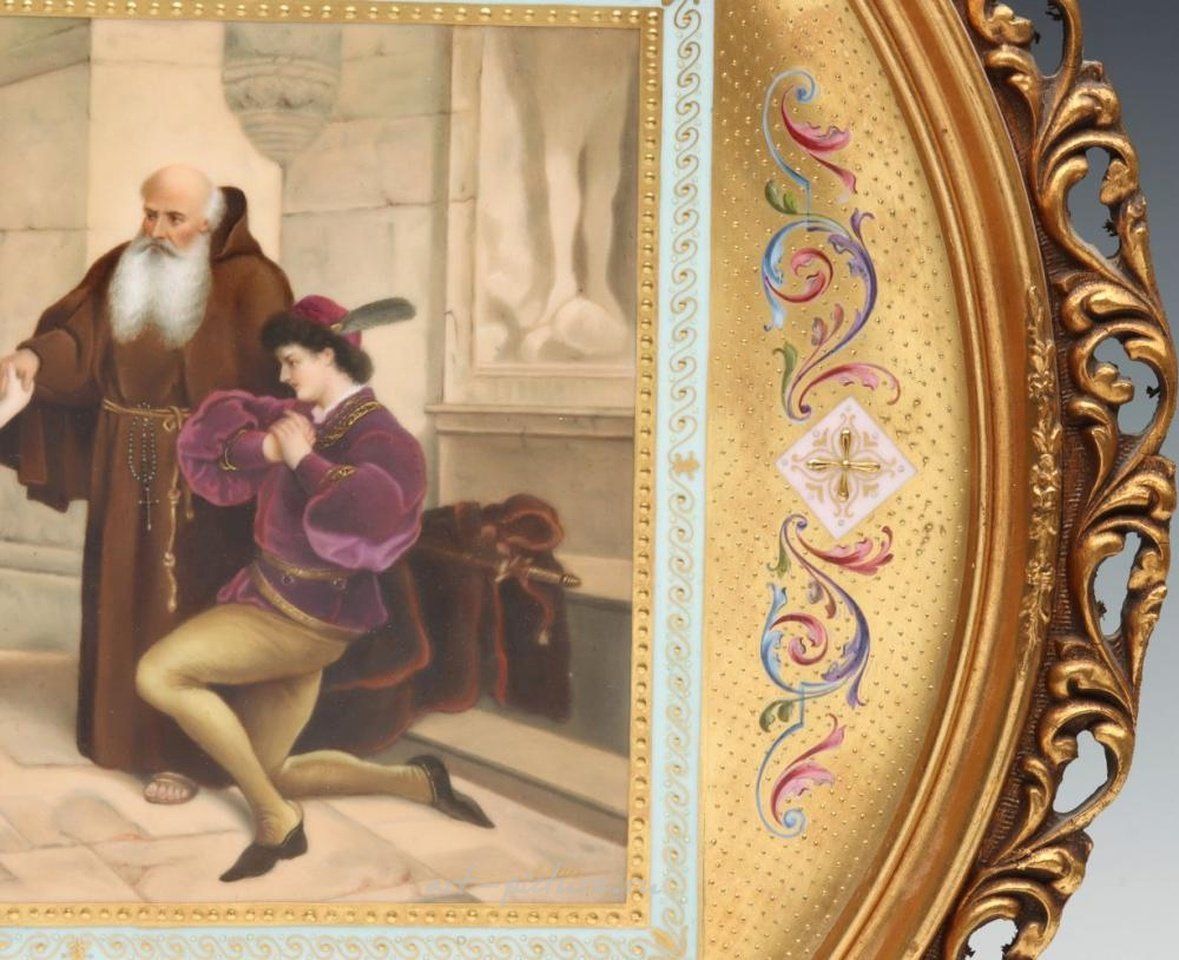 Royal Vienna , Фарфоровая плакетка "Ромео и Джульетта" с золочением и алмазами