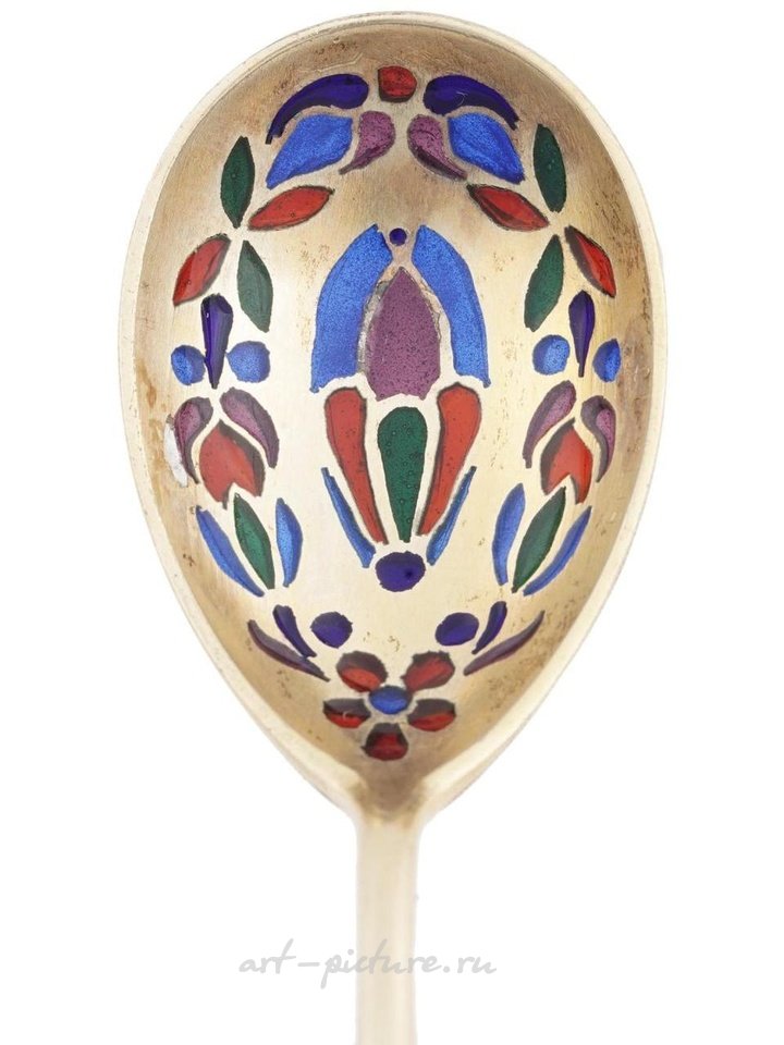 Русское серебро , Императорская русская серебряная чайная ложка с золочением и эмалью