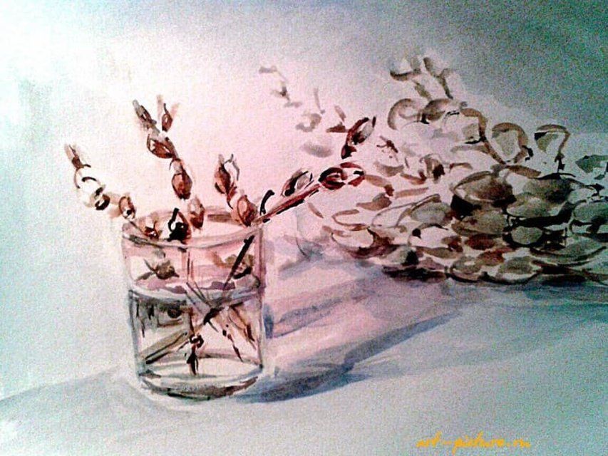 С первым днем Весны бумага, акварель 