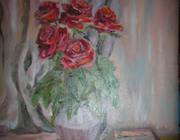 Натюрморт с розами масло,холст на картоне 