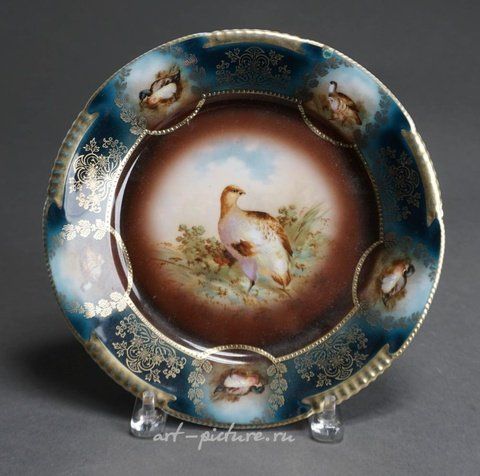 Royal Vienna, Графическая кабинетная тарелка Королевского Венского типа, инкрустированная золотом