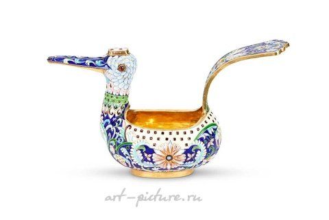 Русское серебро, СЕРЕБРЯНАЯ С ПОЗОЛОТОЙ, ПЕРЕГОРОДЧАТОЙ ЭМАЛЬЮ И ДРАГОЦЕННЫМИ КАМНЯМИ БРАТИНА