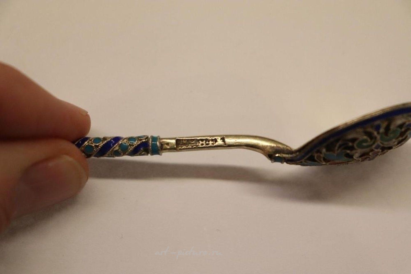 Русское серебро , Серебряная ложка - Шамплеве эмаль, клеймо 84 пробы "BC"