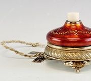 Серебряная русская пуговица с эмалью на карельской березе