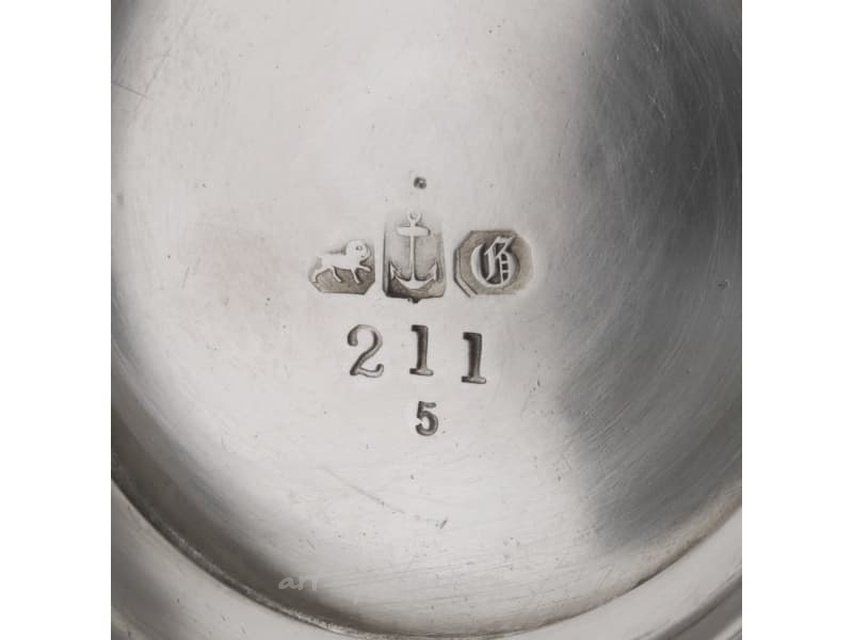 Silver teapot. USA, Gorham Medallion design.