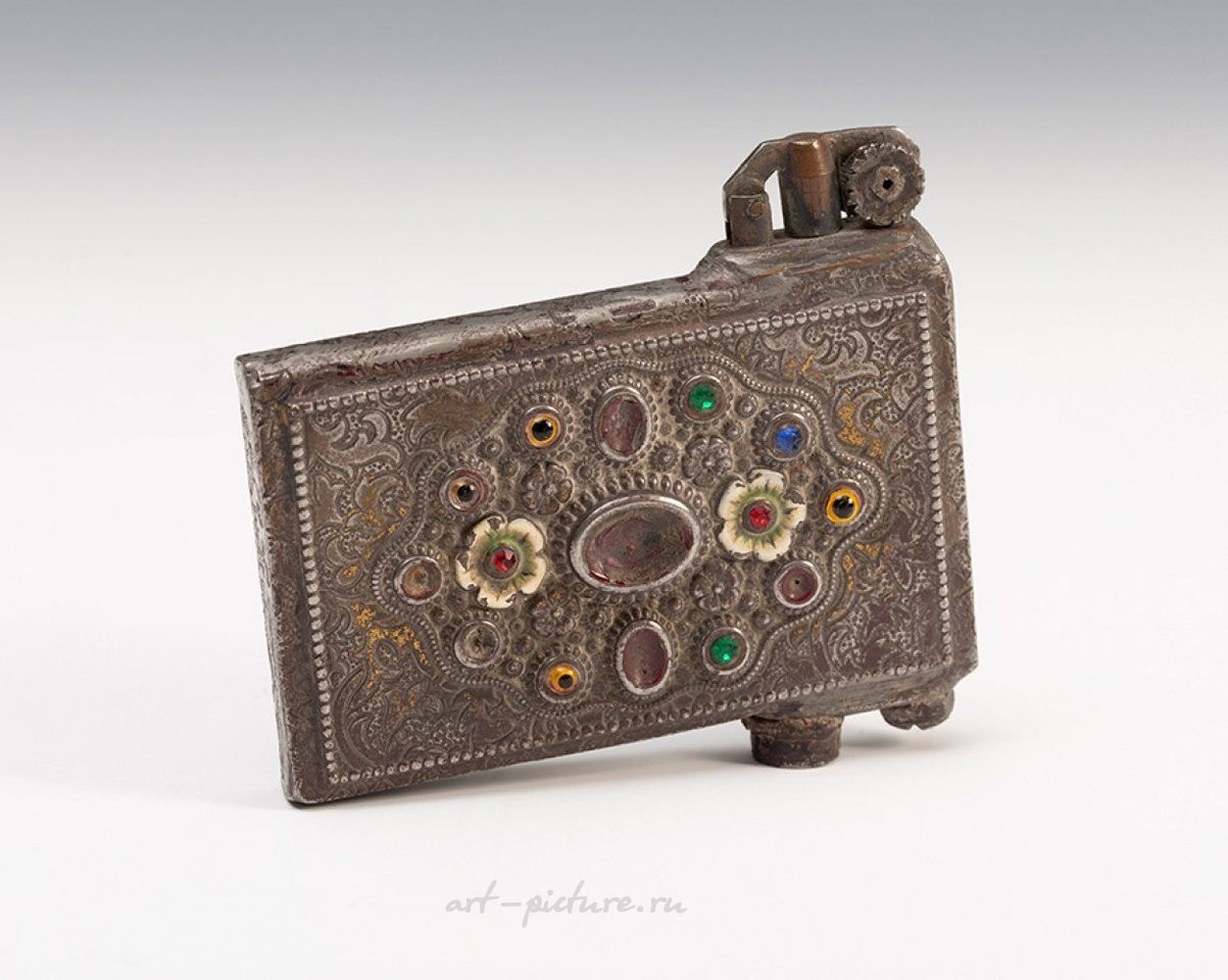 Russian silver , Russian lighter, late 19th century. Silver plated metal, enamel...