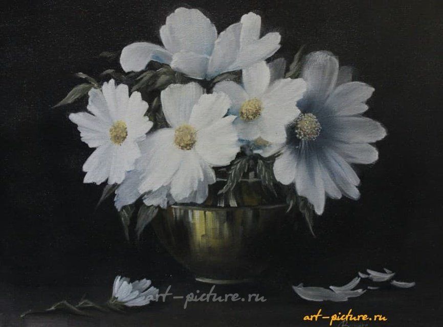 Цветы в золотой вазе масло, холст 
