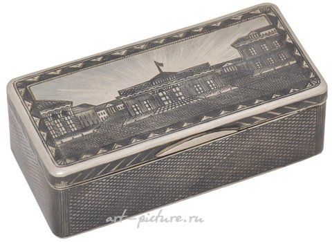 Русское серебро, Серебряная русская табакерка с ниелловым архитектурным пейзажем...