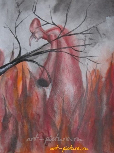 火 融合水彩、铅笔和水彩纸