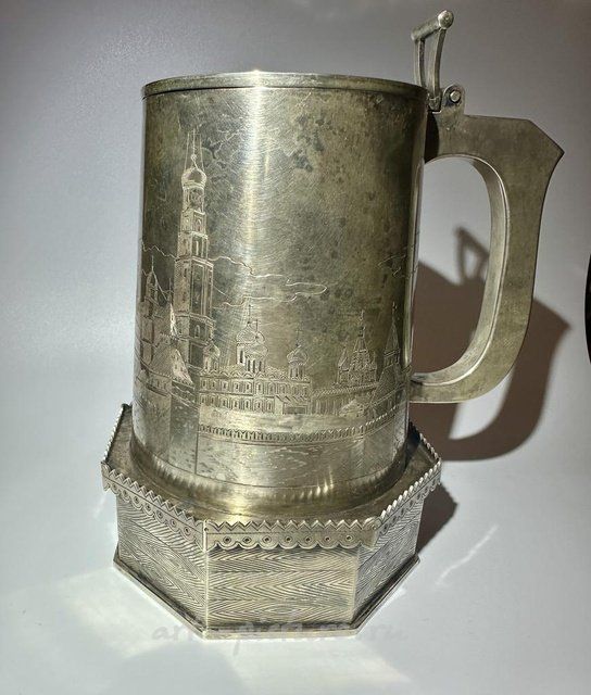 Презентационная кружка с видами Москвы, серебро, 5 артель