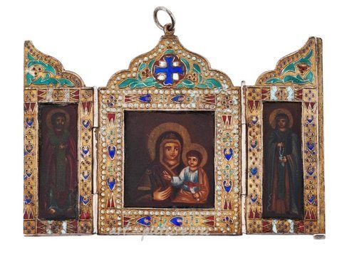 Русское серебро, Антикварная подвеска-медальон русской иконописи конца 19-го - начала 20-го века.