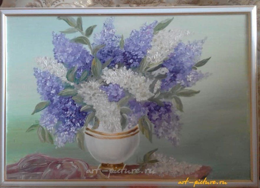 Букет сирени картон, масло, рамка 