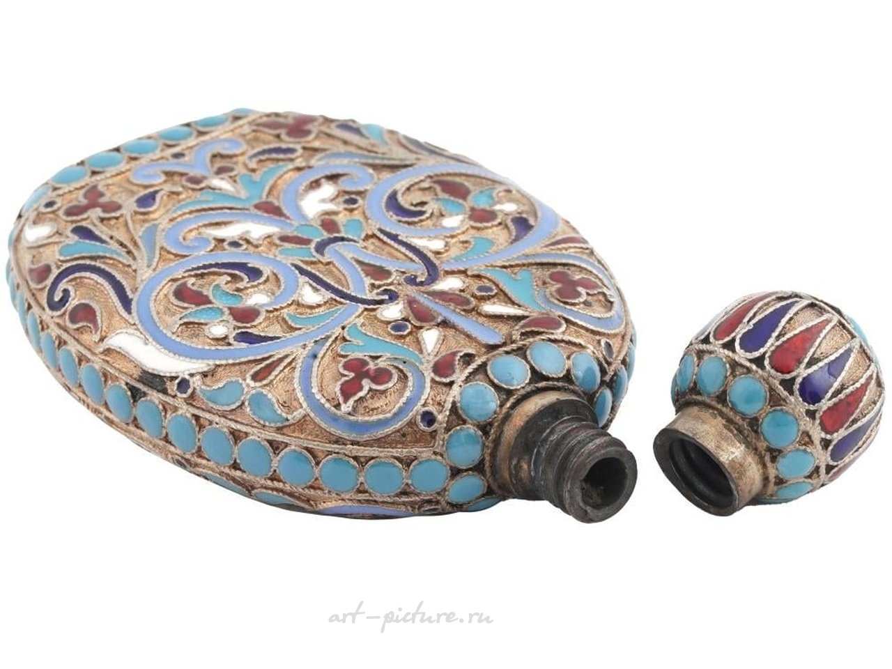 Русское серебро , Императорская русская серебряная эмалированная флакончик для духов