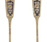 Два серебряных золоченых и ниелловых ложки. Россия, Москва, 1875 год.