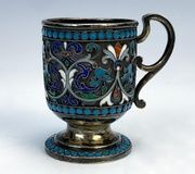Русская эмаль серебряная кружка. Конец 19 века.