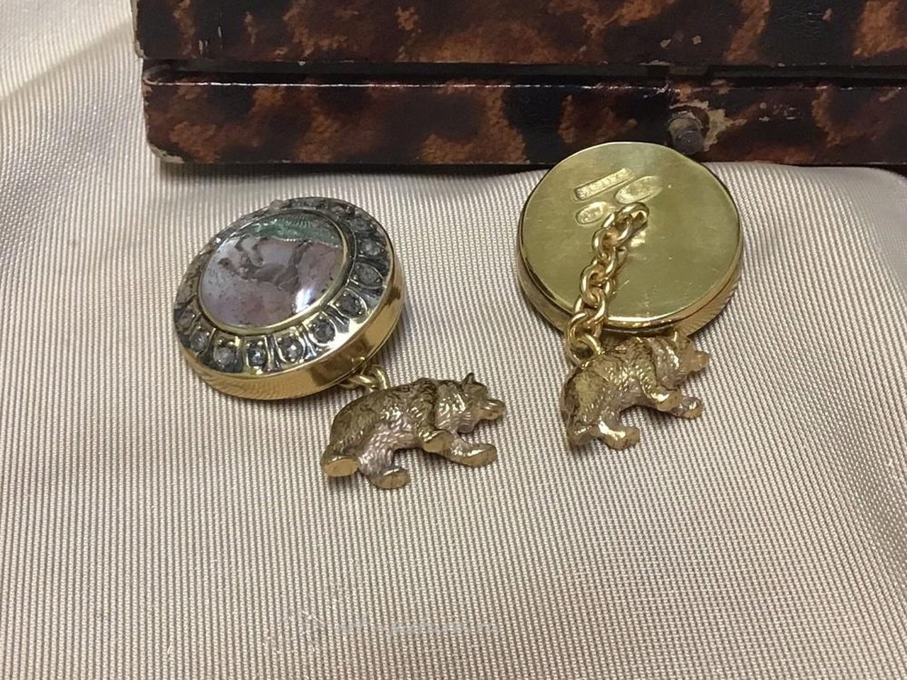 Russian silver , Russian Empire silver 84 gold plated diamond intaglio dog and...