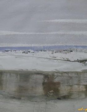 купить Пейзаж у реки. Акварель. 58 х 74 см.