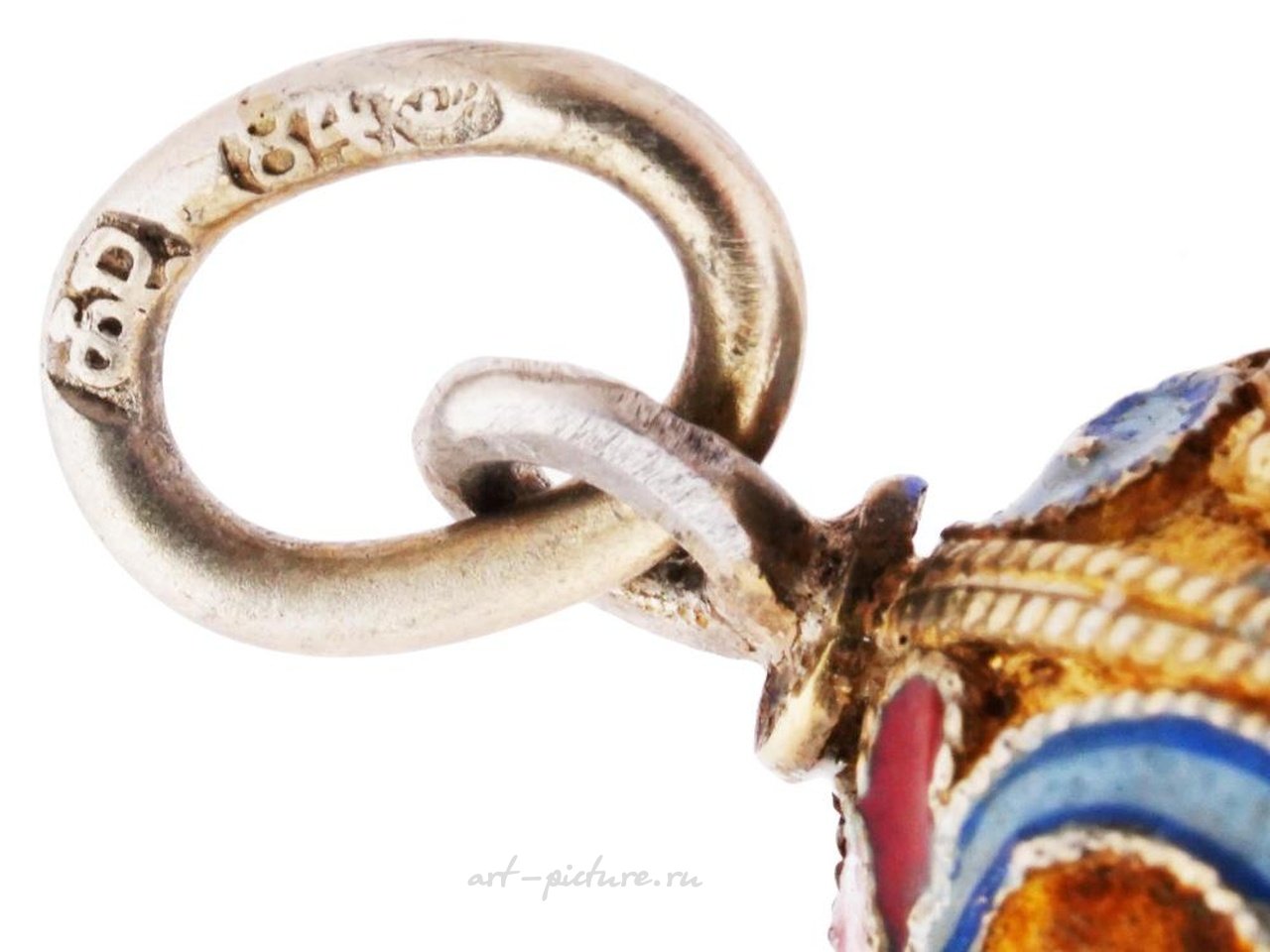 Russian silver , RUSSIAN SILVER GILT ENAMEL GEMSTONES EGG PENDANT